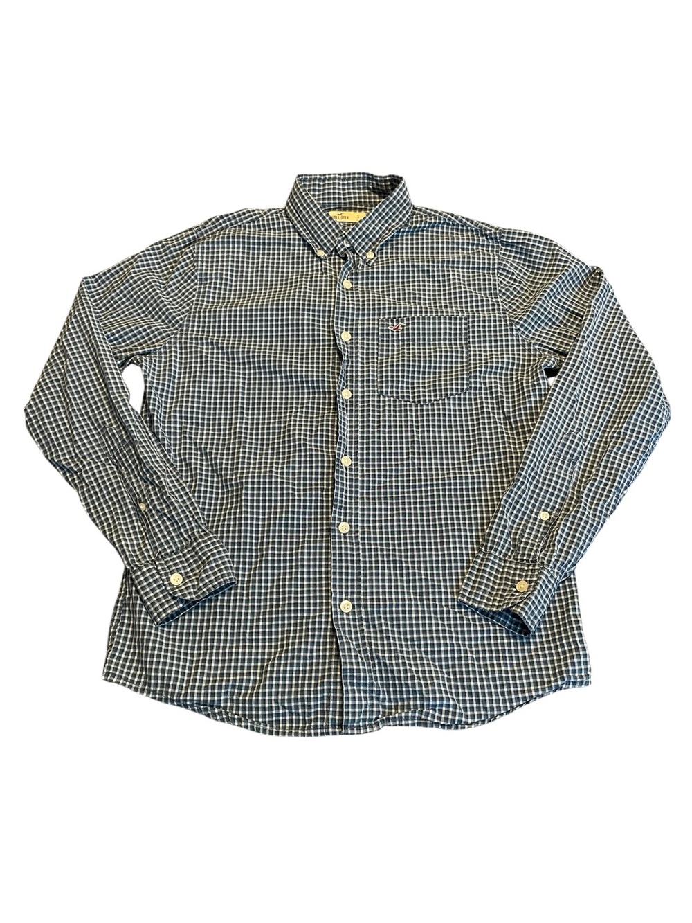 Hollister Blue and White Checked Button-Down Shirt